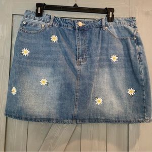 Forever 21 Blue Denim Skirt with Daisy Embroidery